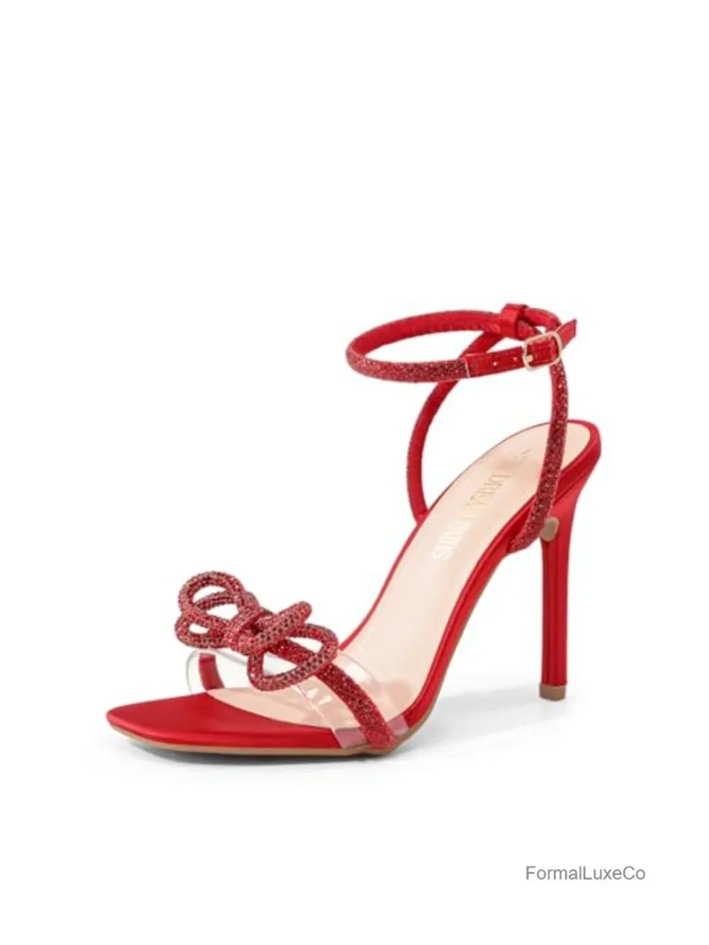 Double Bowknot Crystal Sandals Slingback Heels Square Toe Party Wedding